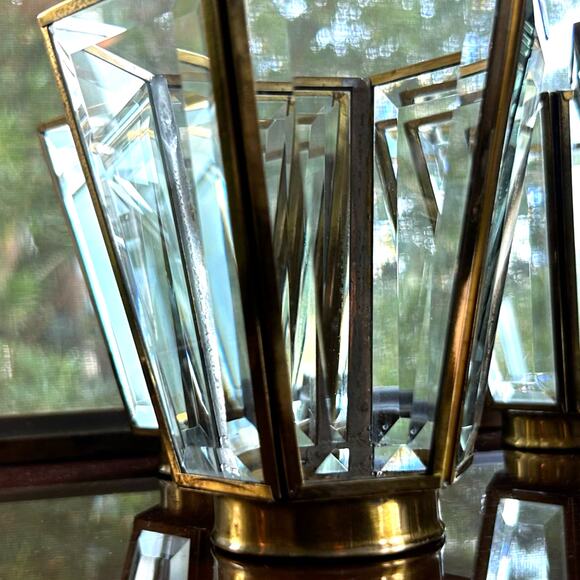 Set of 4 Faceted Glass & Brass Lamp Shades – 2” Fitter, 6-Panel Design - Picture 8 of 12
